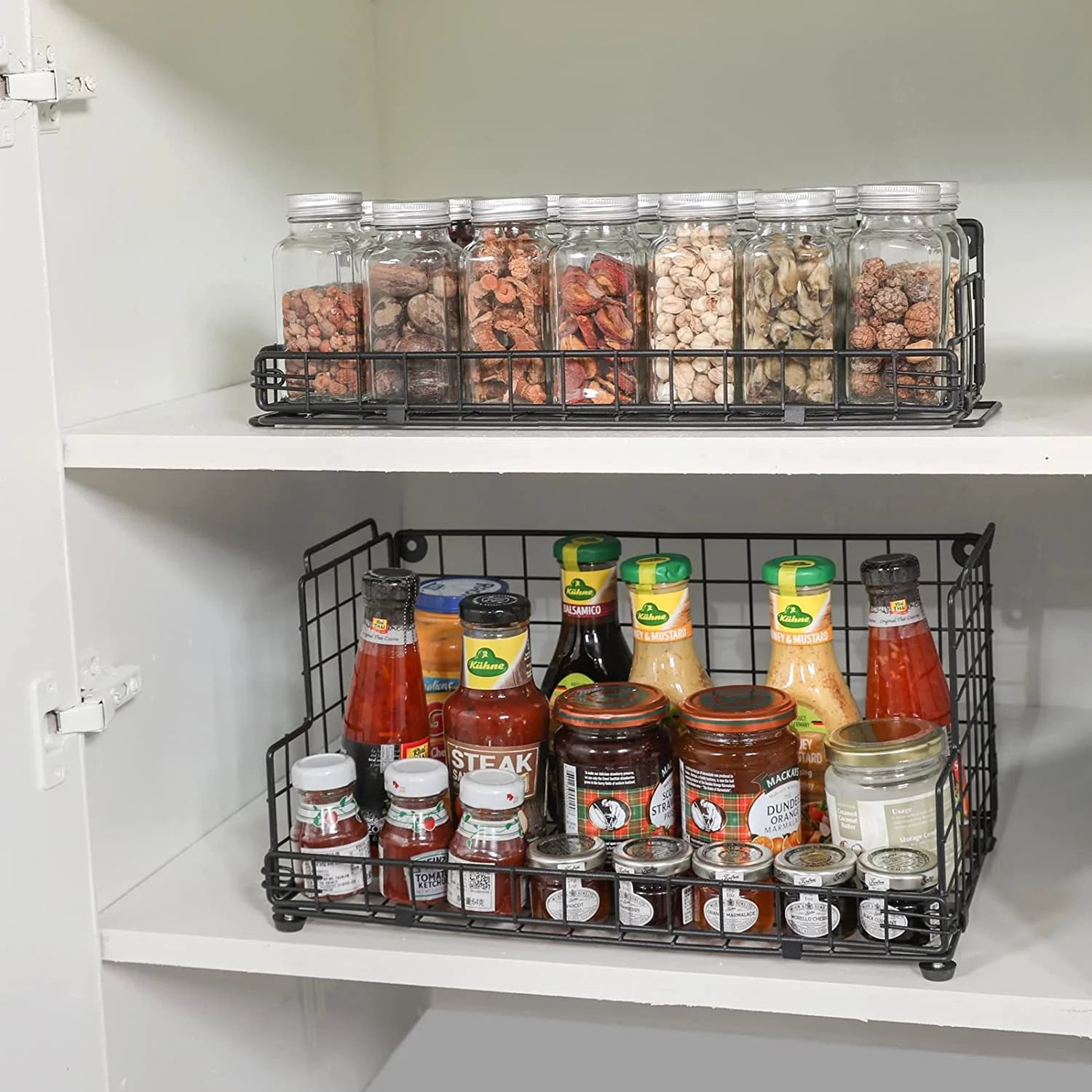 Tiered Snack Organizer with Wood Top, Metal Basket a7