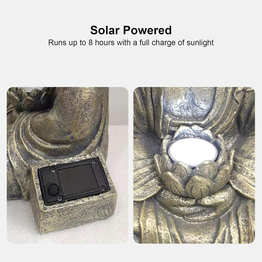 Solar Powered Buddha Garden Statue Zen Sculpture Outdoor Decor K7m