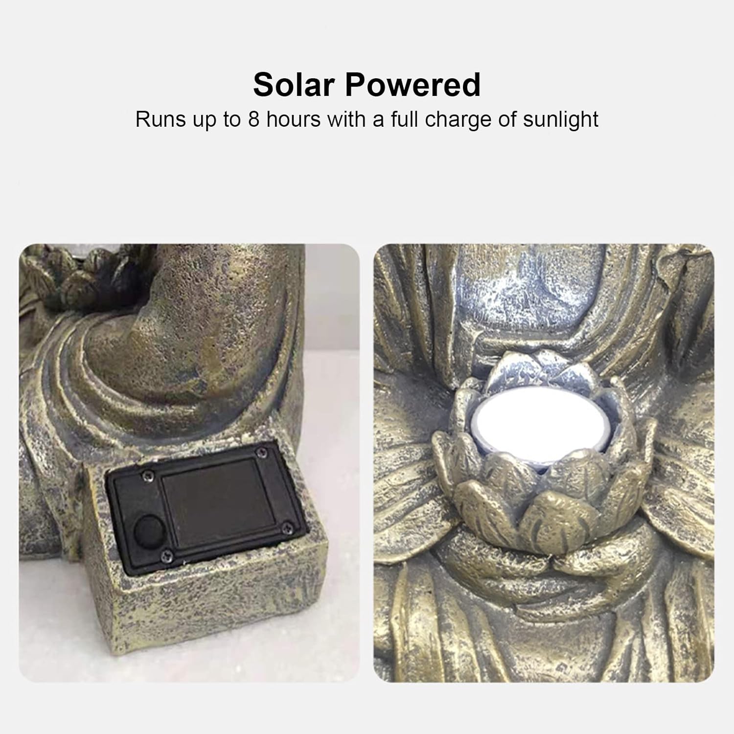 Solar Powered Buddha Garden Statue Zen Sculpture Outdoor Decor K7m