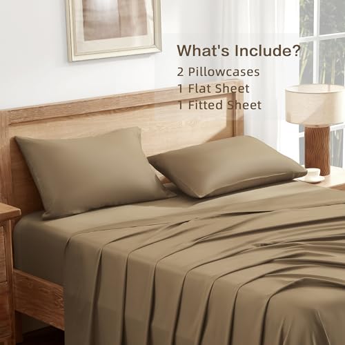 Queen Sheets Set, Cooling Bamboo Bedding, Deep Pocket, Dark Green K7