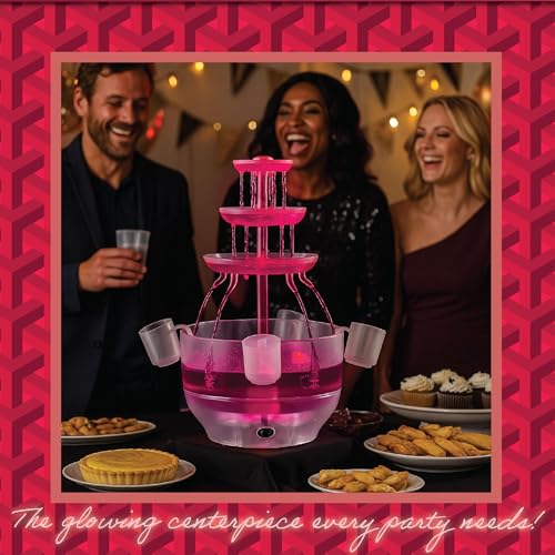 Drink Fountain for Parties - 1.5 Gal, 3 Tier Punch Bowl Tower, LED Base, 4 Cups a7