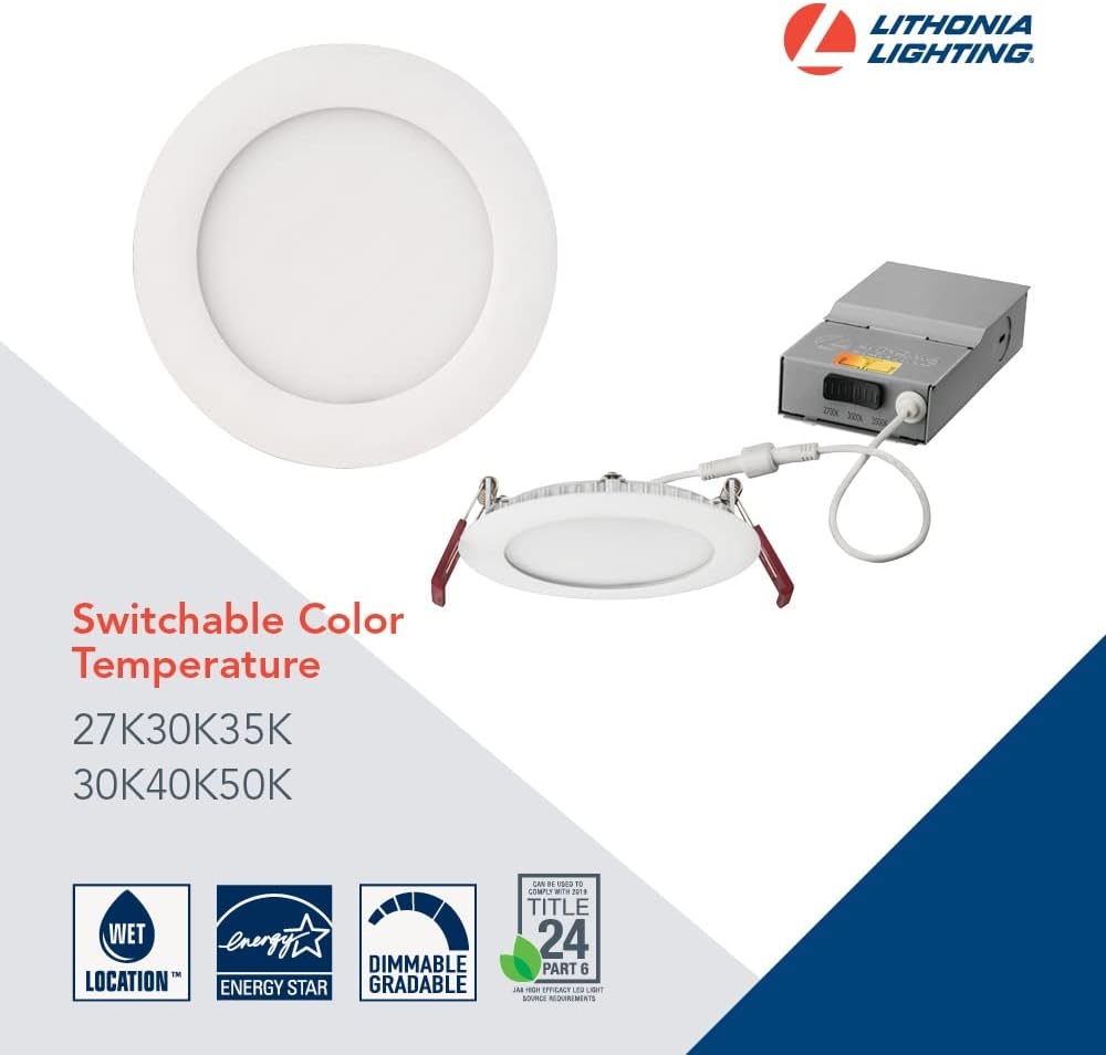 Lithonia Lighting WF3 30K MW M6 3-Inch Dimmable with Thin LED Recessed Ceiling Downlight, 3000K, White & WF6 30K40K50K 90CRI MW M6 LED Color Temperature Selectable Ultra Thin Recessed Downlight
