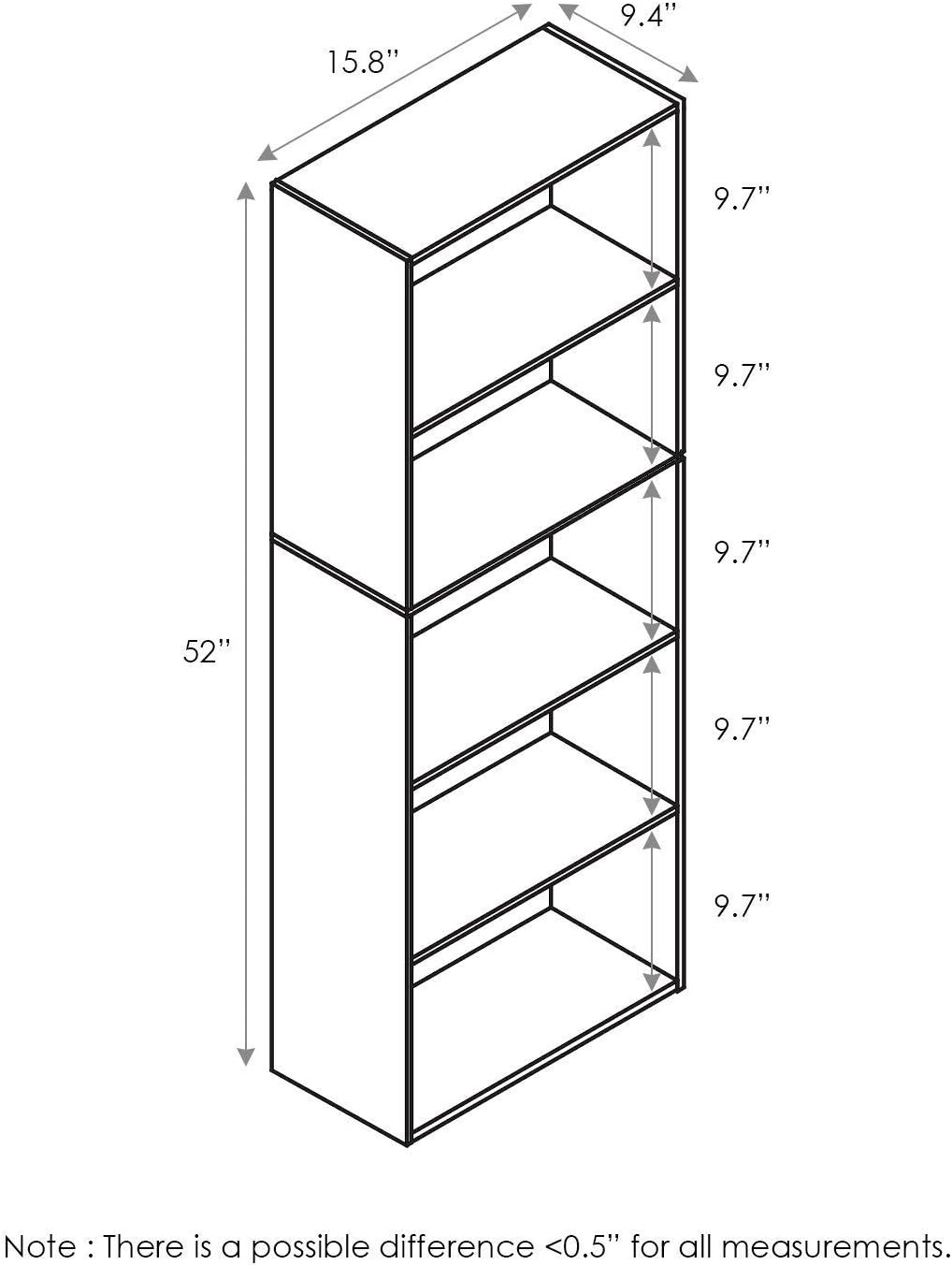 5-Tier Reversible Open Shelf Bookcase White 2 Pack k7