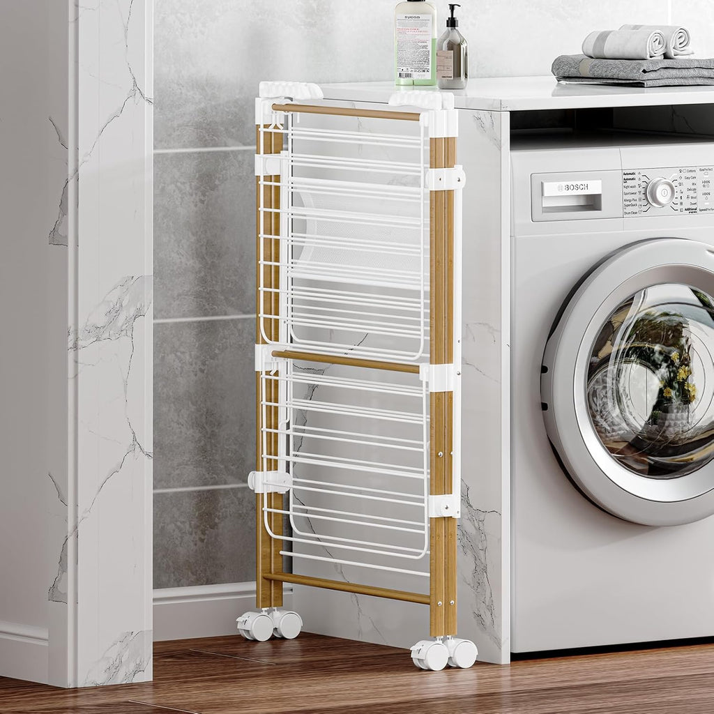 Collapsible Laundry Drying Rack with Wheels 4-Wing Foldable A7