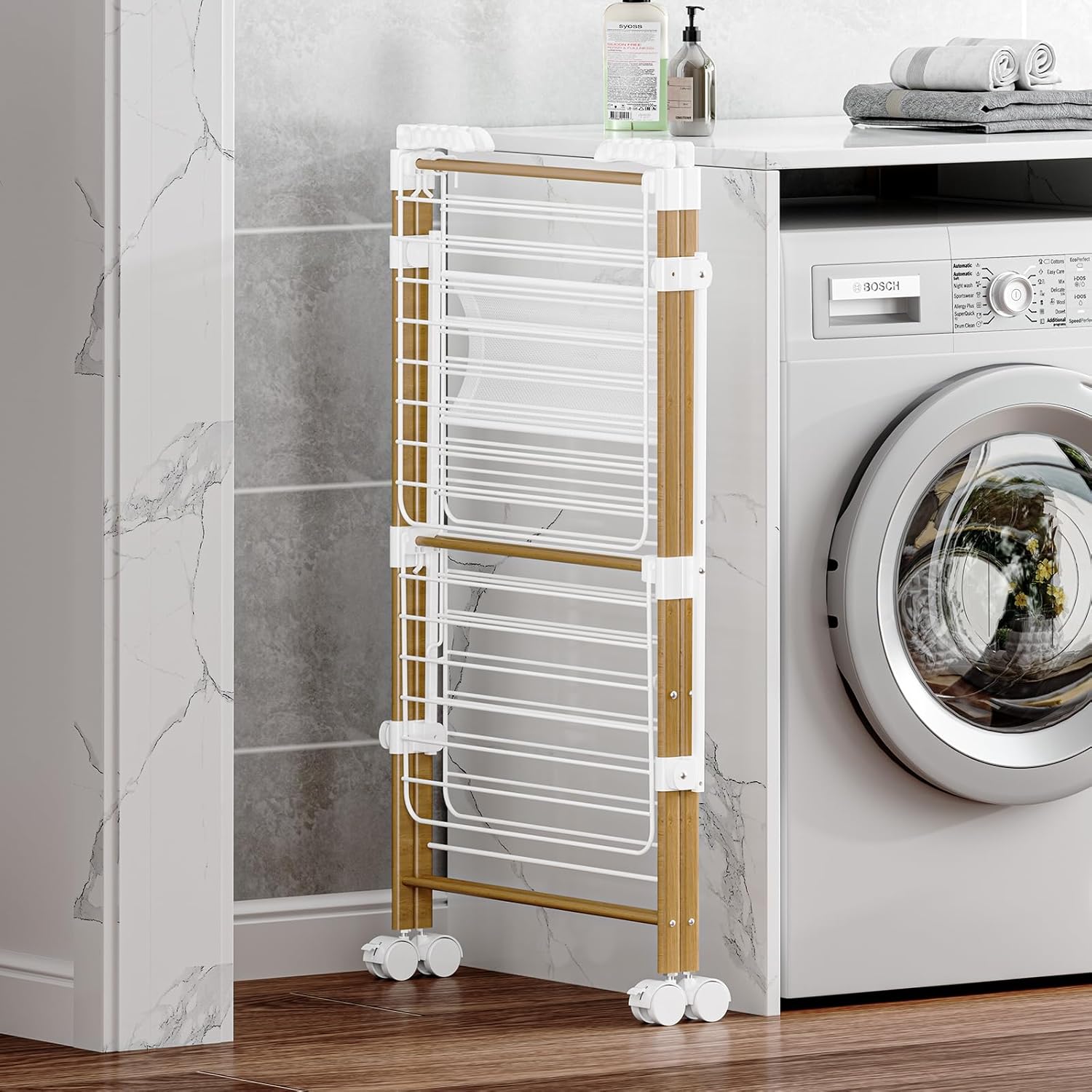 Collapsible Laundry Drying Rack with Wheels 4-Wing Foldable A7