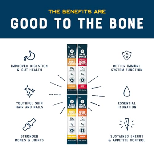 Bone Broth Instant Powdered Beverage Mix, Chicken & Beef Variety Pack 32 Sticks a7