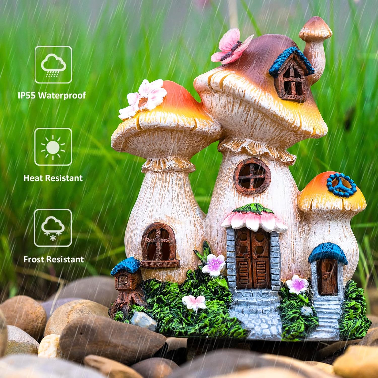 Mushroom Fairy House Solar Garden Statue Light A7