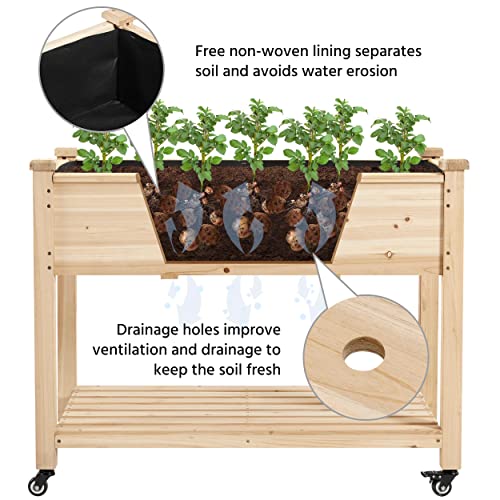 Wooden Raised Garden Bed with Wheels 42x23x33in a7