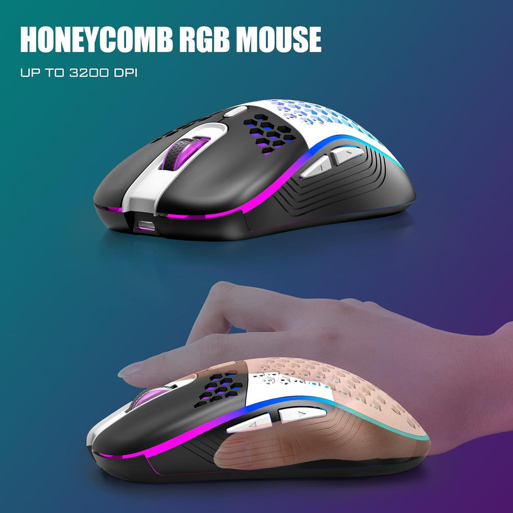 Wireless Keyboard Mouse Combo, Rainbow Backlit Rechargeable, TKL Ultra Compact Gaming Set a7