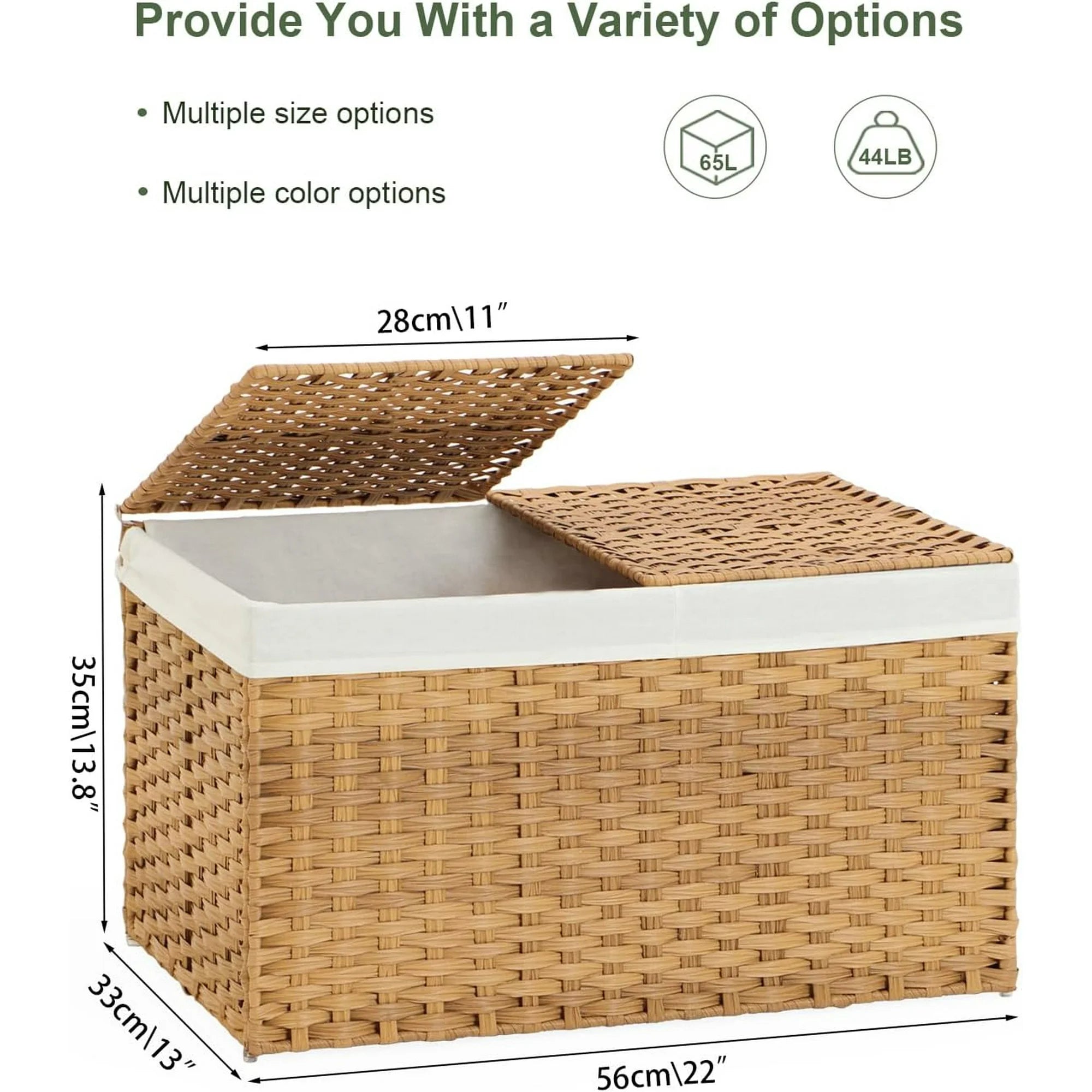 Wicker Storage Basket with Lid and Handles 42 Gallon A7