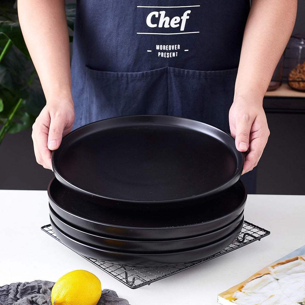 Matte Ceramic Serving Plates 11-inch Round Set with Cast Iron Dutch Oven and Skillet Lid q7