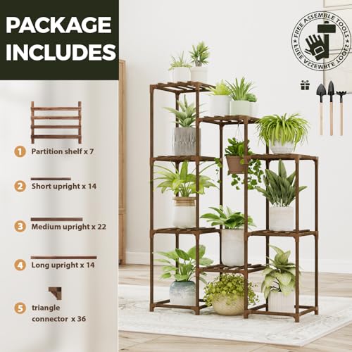 Plant Stand Indoor Corner Shelf Wood 8 Pots A7