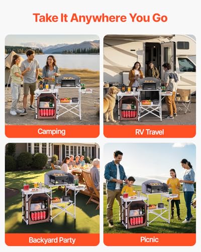 Camping Kitchen Table, Folding Outdoor Cooking Table with Storage Bag, Aluminum Cook Station, Quick Set-up for Picnics, BBQ, RV Traveling Brown k7