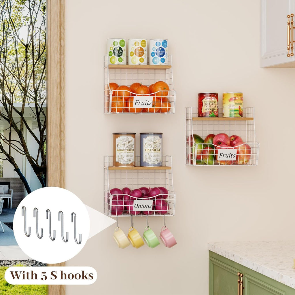 Hanging Kitchen Baskets 3 Pack with Wood Lid A7