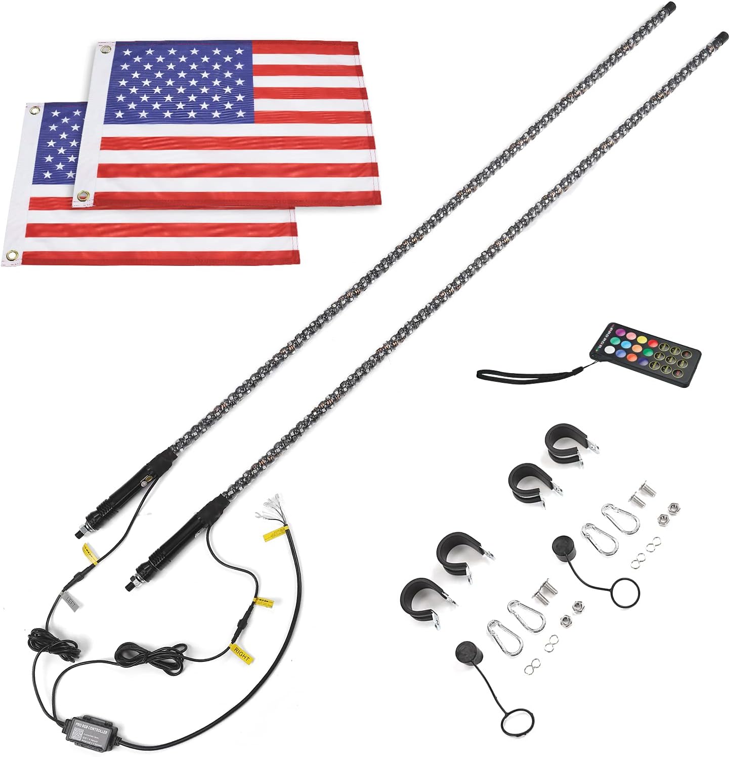 LED Whip Lights for UTV ATV Bluetooth, 366 Modes Spiral RGB, 2pcs 3ft a7