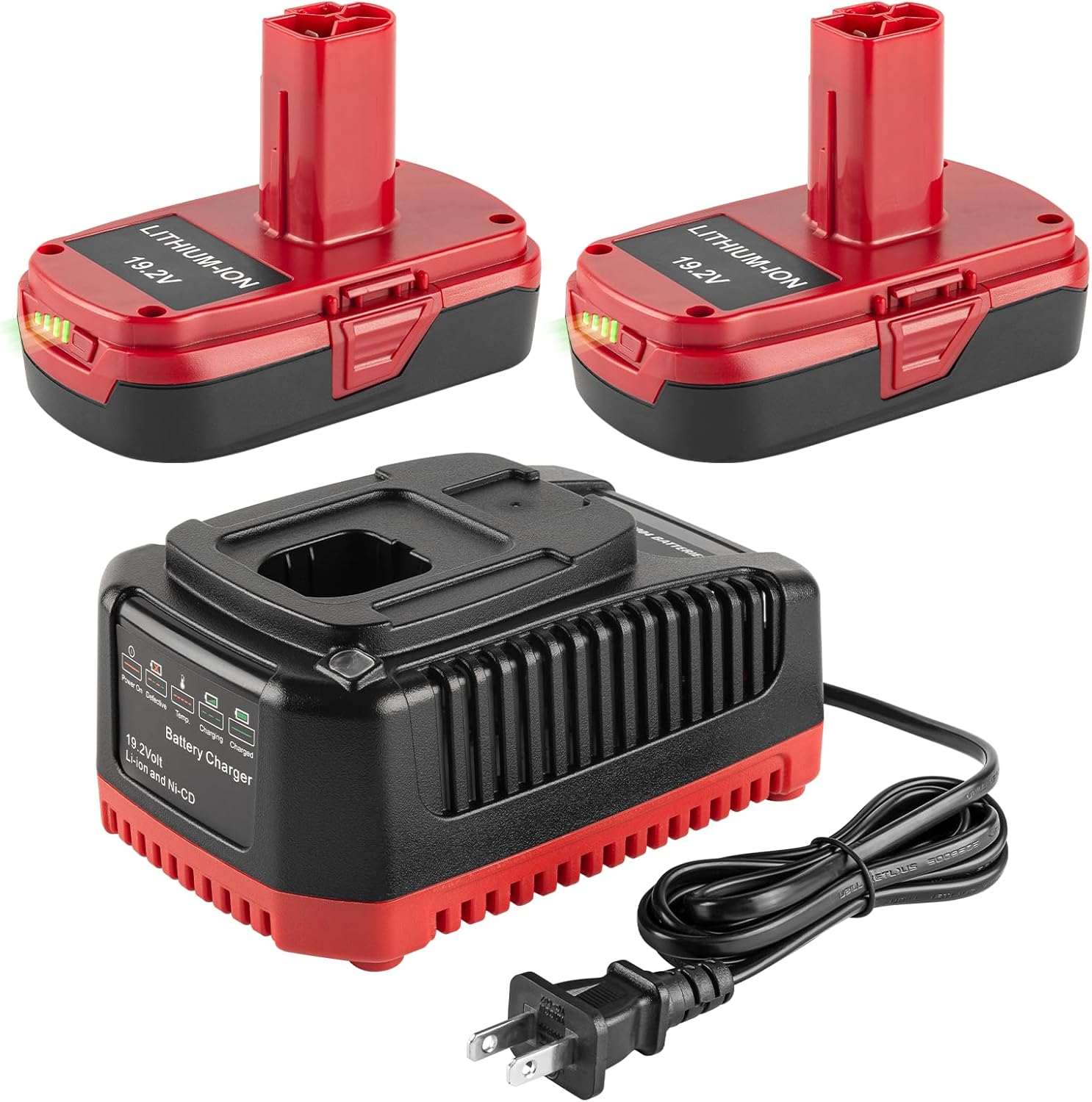 2Pack 19.2V 4.0Ah Replacement Battery and Charger Kit for Craftsman 19.2V Lithium Battery Craftsman C3 XCP 130279005 1323903 130211004 Craftsman 19.2 Volt Battery Charger Set