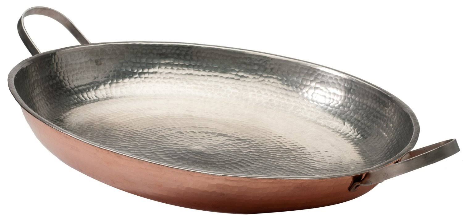 Sertodo Copper Alicante Paella Cooking Pan with Stainless Steel Handles, Hand Hammered 14 Gauge 100% Pure Copper, 15