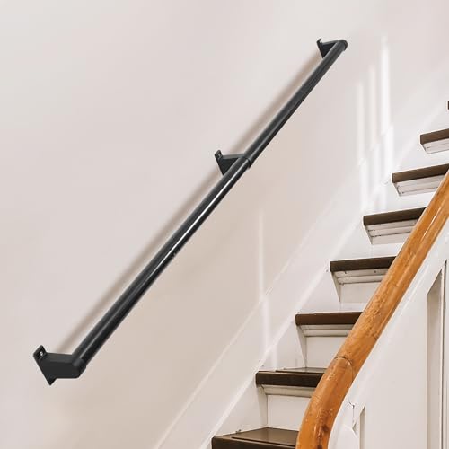 Pipe Hand Rails for Indoor Stairs 6ft Metal Stair Railing 1.5" Staircase Handrail for Outdoor and Indoor Stairs 440LBS Load Capacity Handrails for Stairs Aluminum Indoor Railing Kit
