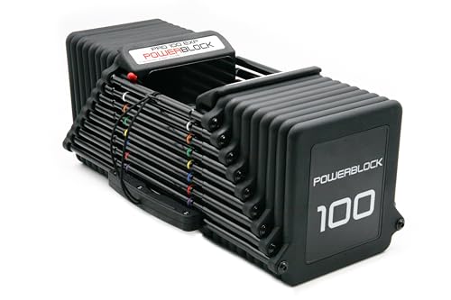 PowerBlock Pro 100 Adjustable Dumbbell, Sold As A Single Unit 5-100 lb Dumbbell &ndash; Durable Steel Build, Innovative Workout Equipment, Strength Training