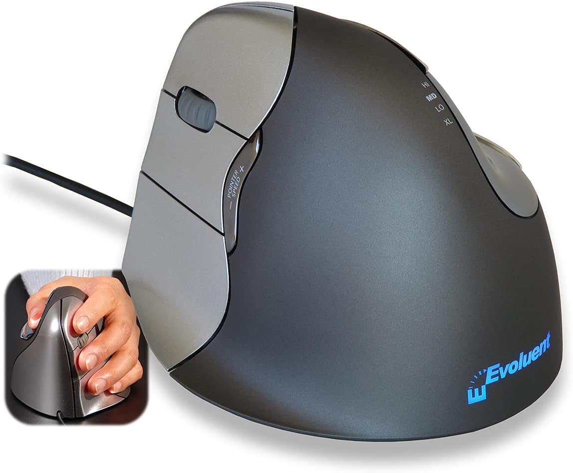 Evoluent VM4R VerticalMouse 4 Right Hand Ergonomic Mouse with Wired USB Connection (Regular Size)