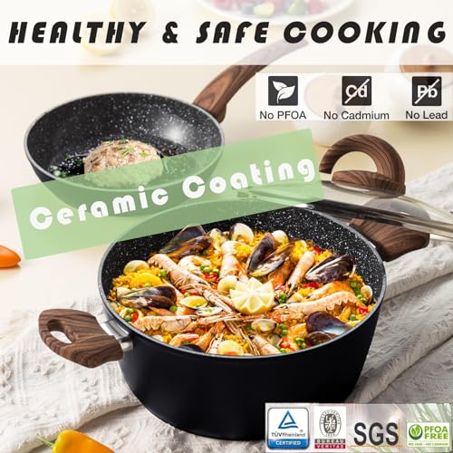 Ceramic Cookware Set with Lids, Non-Stick Frying Pans, Induction Safe k7
