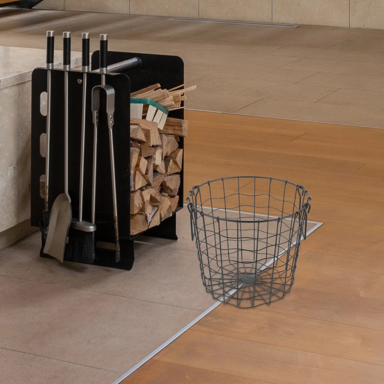 Iron Firewood Storage Basket Outdoor Black K7m