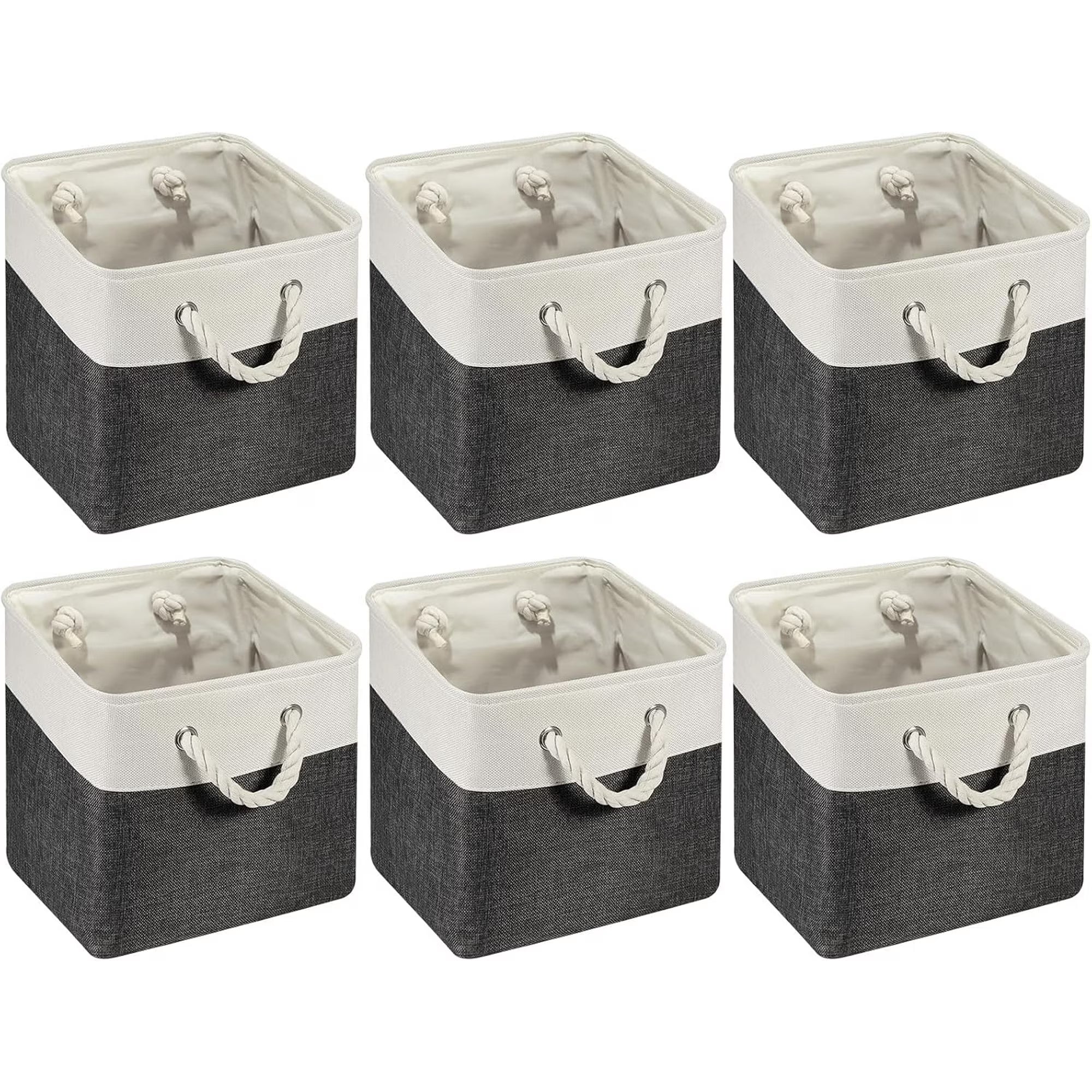6 Pcs 11 x 11 Inch Cube Storage Bins Fabric Cube Storage Organizer Bins Foldable Storage Cube Baskets with Sturdy Carry Handles Multipurpose Storage Cube for Home (Black, White)