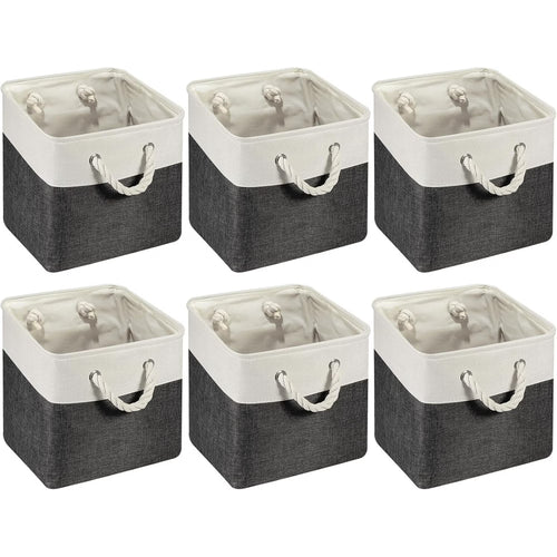 6 Pcs 11 x 11 Inch Cube Storage Bins Fabric Cube Storage Organizer Bins Foldable Storage Cube Baskets with Sturdy Carry Handles Multipurpose Storage Cube for Home (Black, White)