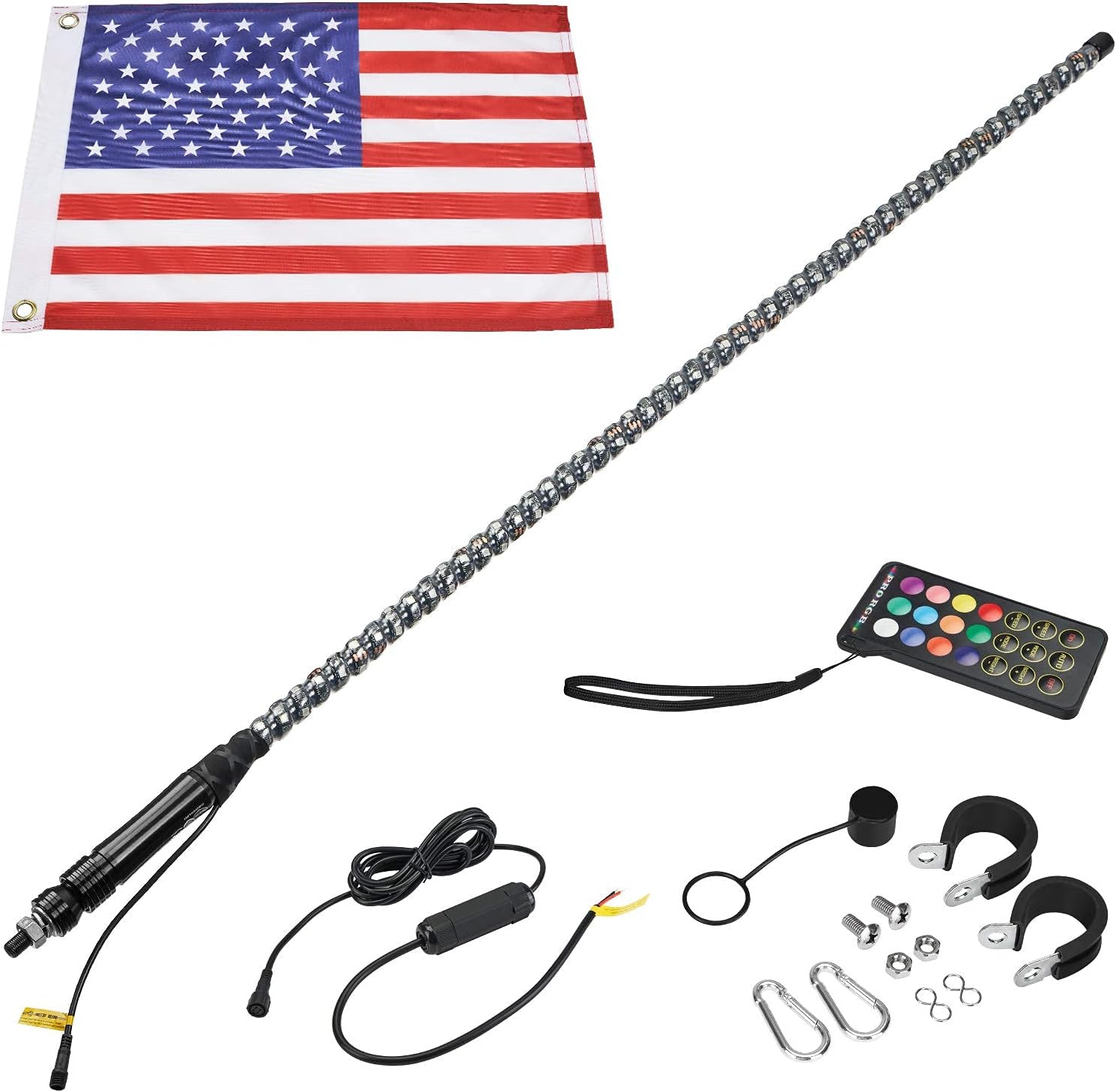 LED Whip Lights for UTV ATV Bluetooth, 366 Modes Spiral RGB, 2pcs 3ft a7