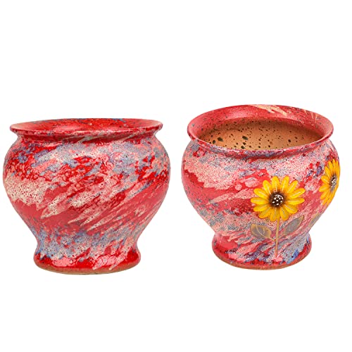 Ceramic Planter Pot with Drainage Hole, 9 Inch Hand Painted Clay Pot k7