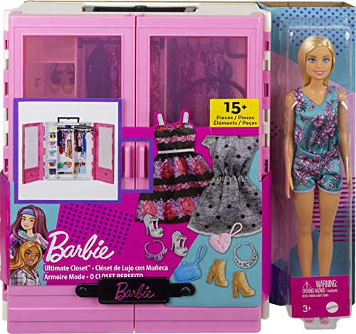 Fashion Doll & Closet Playset with Clothes, 12 Accessories, Pink Toy Storage a7