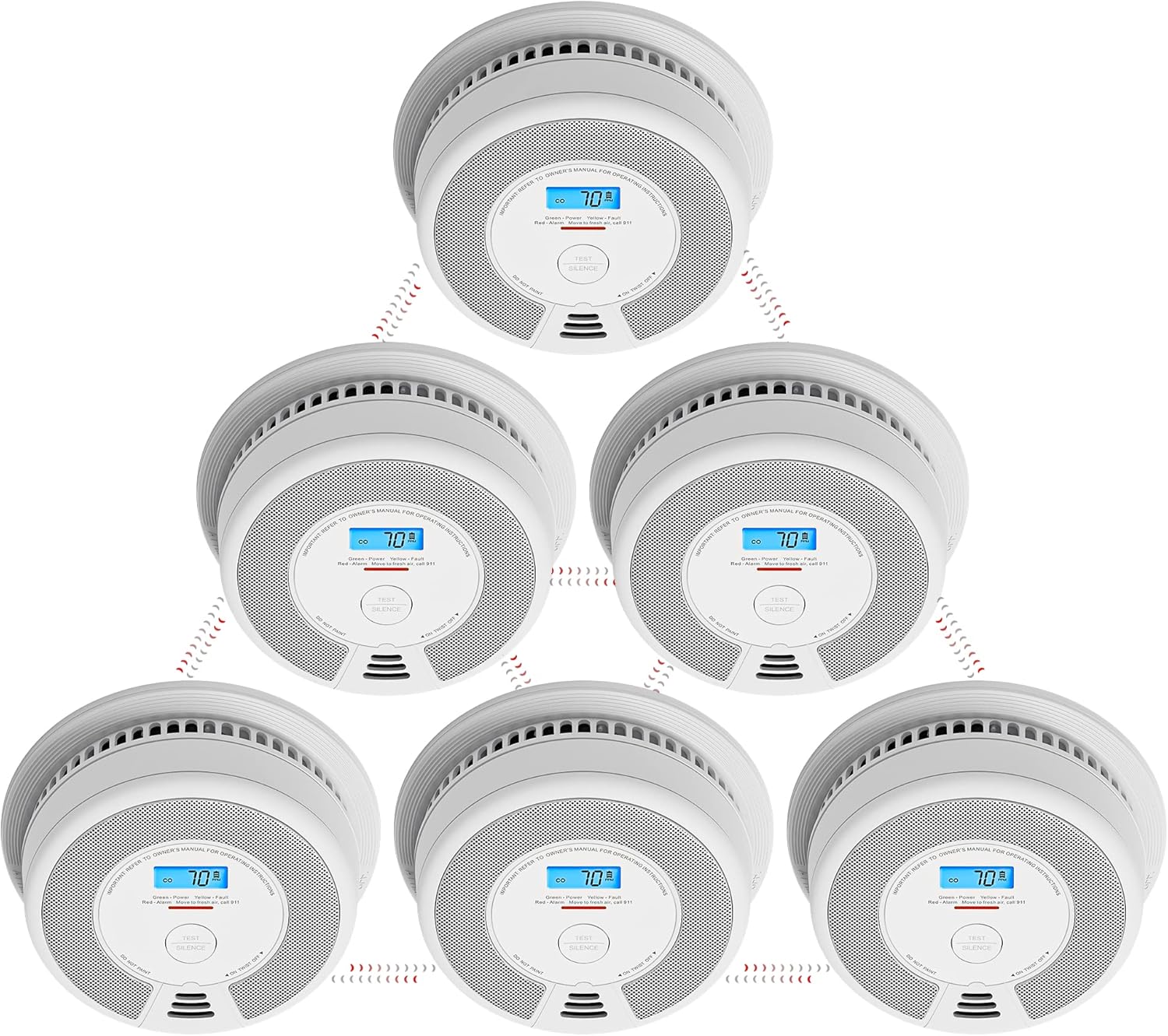 Smoke and CO Detector Alarm with LCD Display, 5-Pack k7