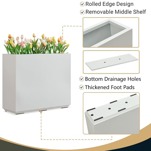 Metallic Outdoor Planter Box, Tall Divider, White 7k