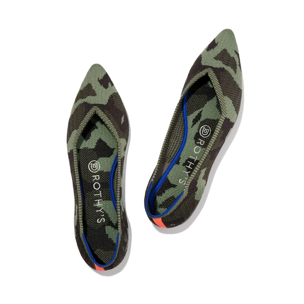 Rothy&s Green Pointed-Toe Flats, Olive Camo, Size 12