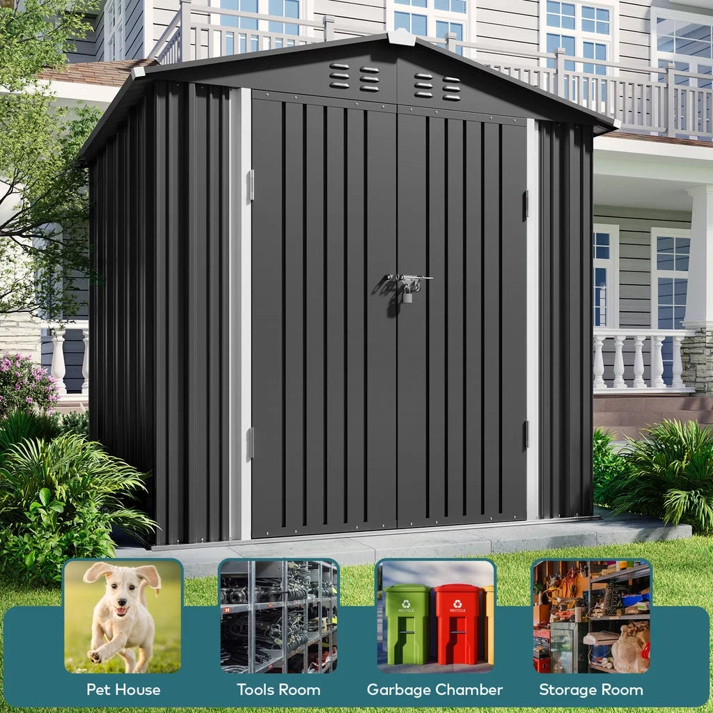 Outdoor Storage Shed with Metal Base Frame and Lockable Doors 7k