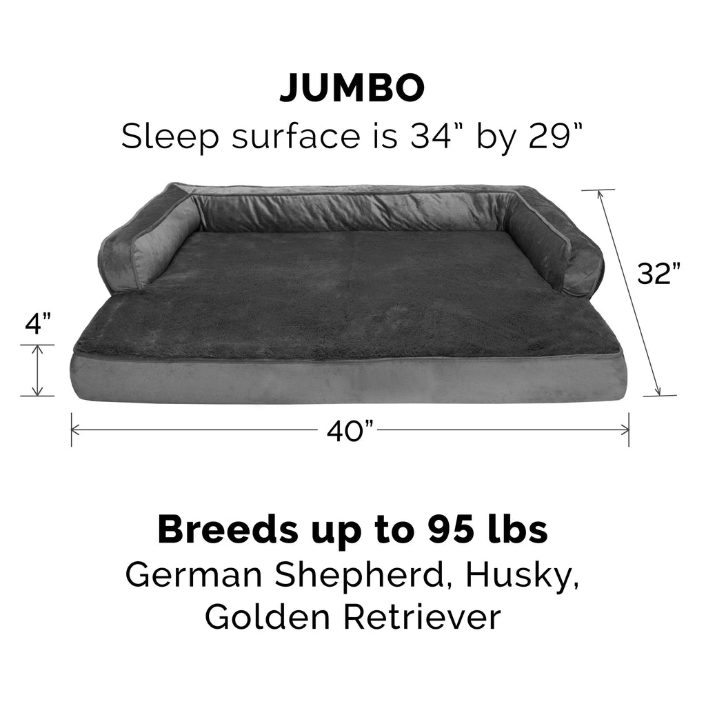 Plush Orthopedic Sofa Pet Bed for Dogs & Cats Dark Gray Jumbo k7