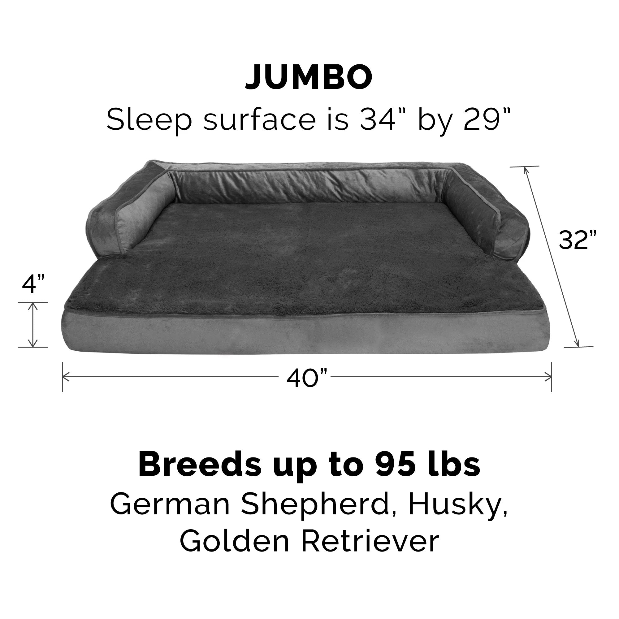 Plush Orthopedic Sofa Pet Bed for Dogs & Cats Dark Gray Jumbo k7