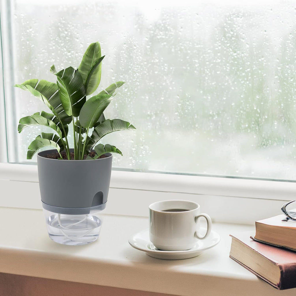 Self-Watering Plant Pot 6 Inch 6 Pack Grey a7