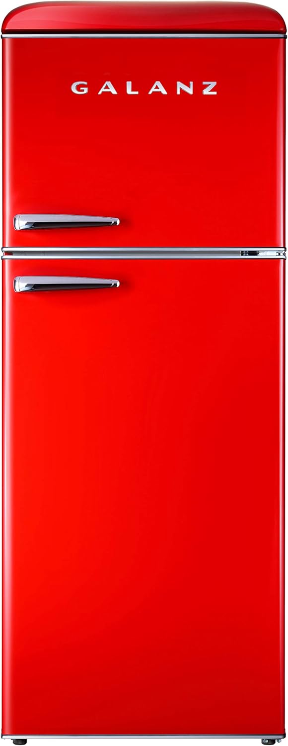 Galanz GLR76TWEER Retro Top Mount Refrigerator, Dual Door Fridge, Adjustable Mechanical Thermostat with True Freezer, White, 7.6 Cu Ft