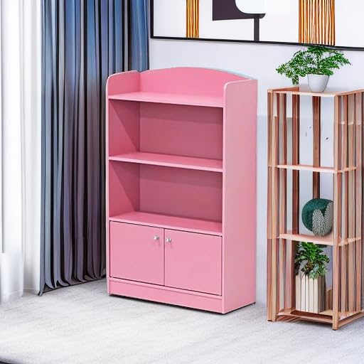 Bookshelf with Storage Cabinet 3-Tier Pink a7