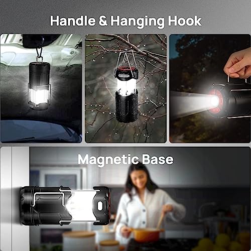 Collapsible LED Camping Lantern USB Rechargeable 2-in-1 Emergency Light with Flashlight, Black k7