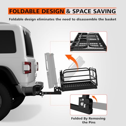 Hitch Mount Cargo Carrier Basket Folding 500 LBS 60x24x14 Fits 2 Receiver K7