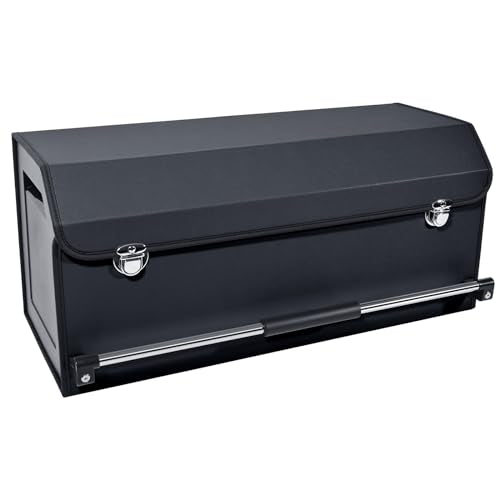 Car Organizer Trunk, Collapsible Leather with Lid, Auto Cargo Storage a7