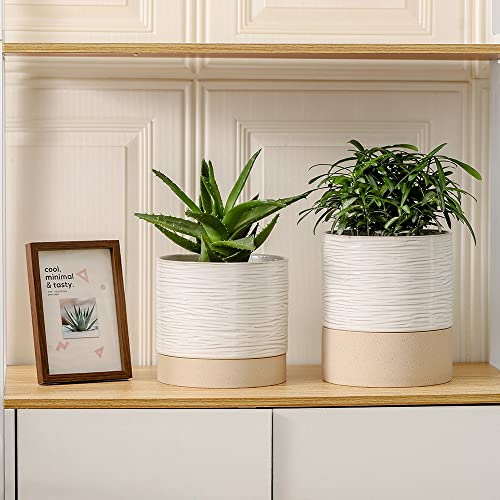 Ceramic Self-Watering Planter 6 Inch with Drainage Hole White Black 7k