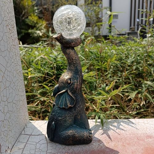 Solar Angel Statue with Cracked Glass Ball Ornament k7p
