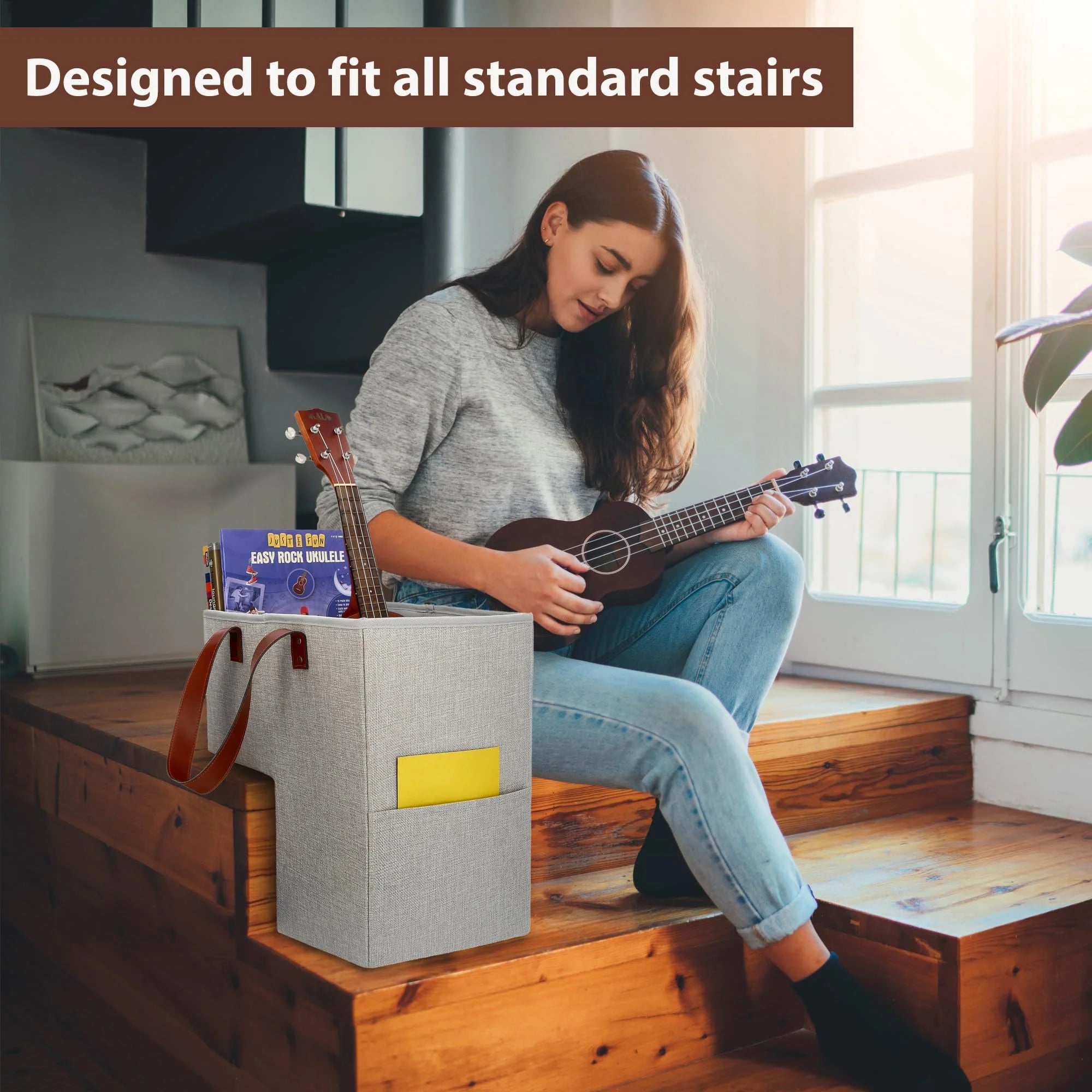 Foldable Stair Basket for Carpet and Wood Stairs, Gray 7k