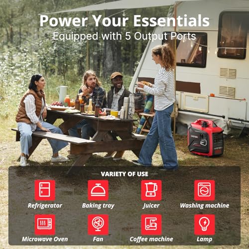 Gas Powered Portable Inverter Generator, CO Sensor, Quiet Backup A7