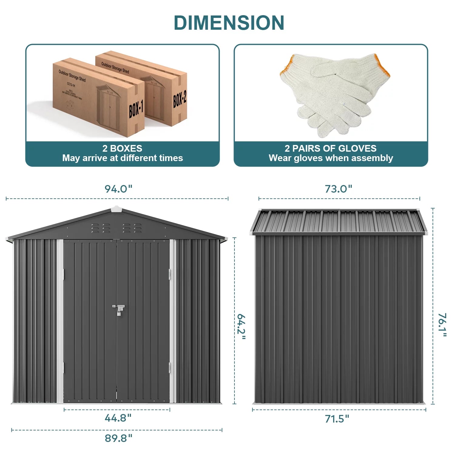Outdoor Storage Shed with Metal Base Frame and Lockable Doors 7k