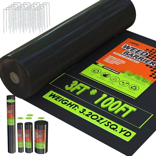 3x200FT Weed Barrier Landscape Fabric Heavy Duty, 3.2oz Durable Geotextile Fabric, Block Gardening Ground Cover Weed Mat, Weed Control Garden Cloth for Landscaping, French Drains, Yard Driveway…