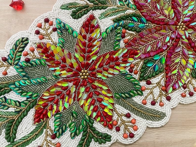 Beaded Table Runner 13x36 Multicolour H7q